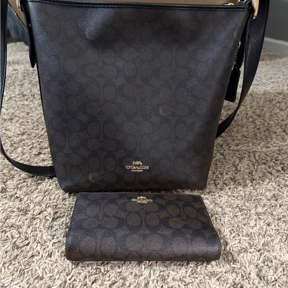 Coach Dark Brown Signature Crossbody Bag Bundle